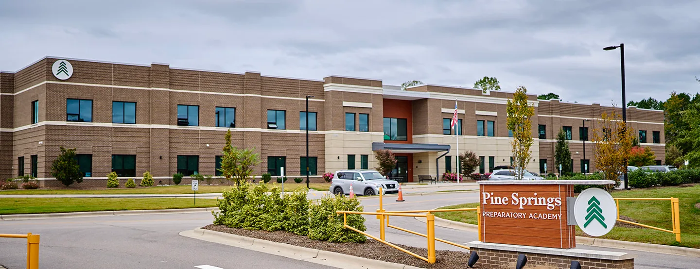 Exterior facade of a school building serving Holly Springs neighborhoods