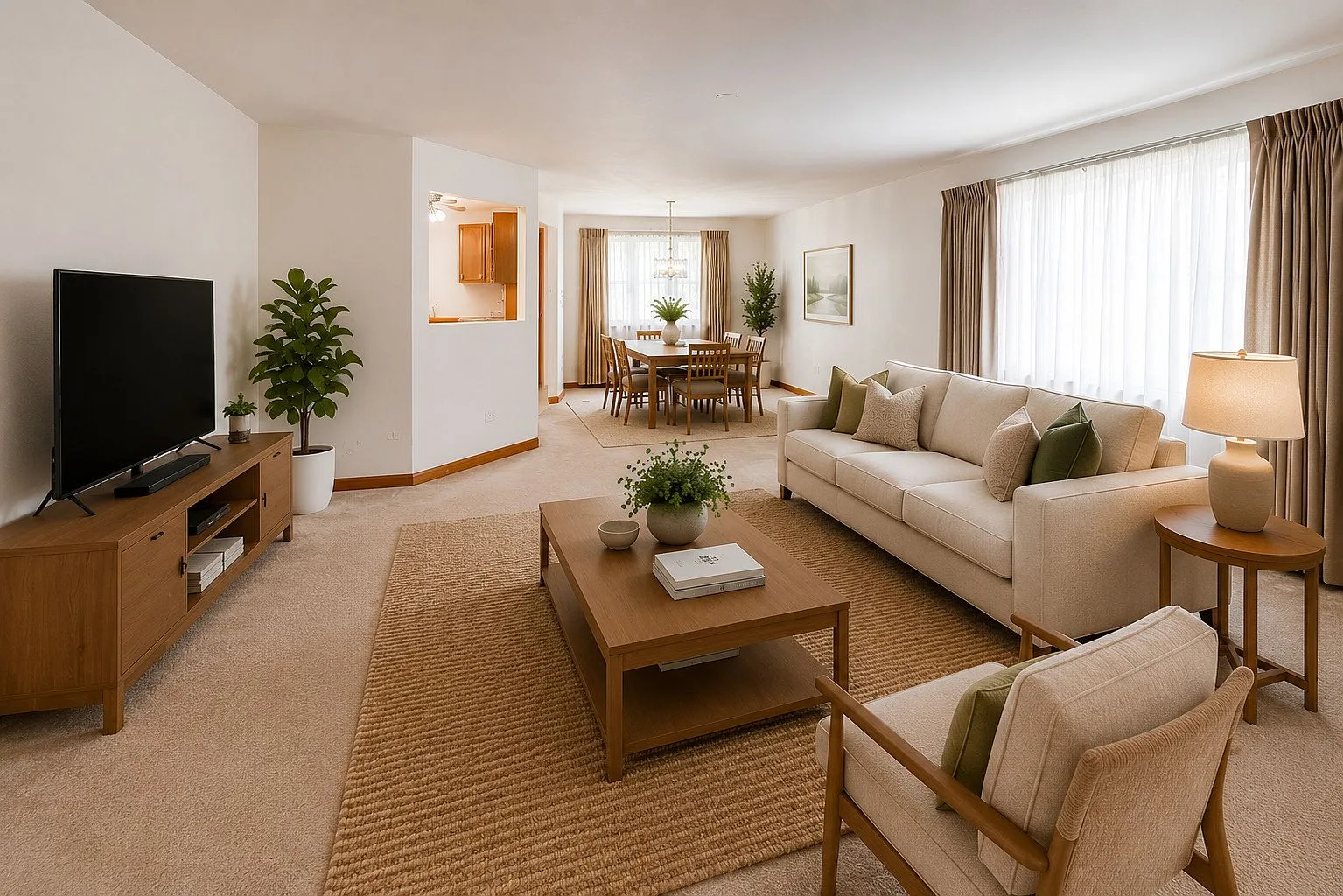 Open concept living and dining room with natural light at 231 Hillcrest Lane