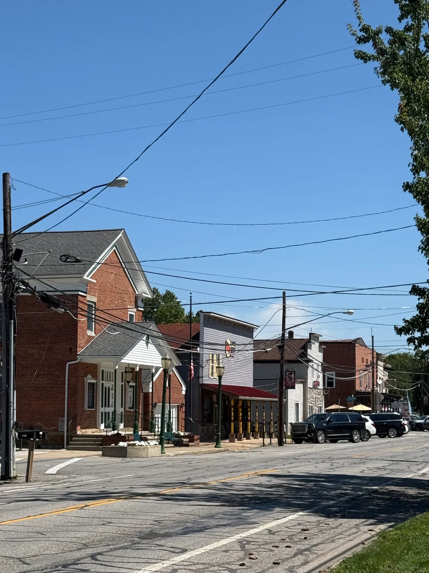 Downtown Valley City street view with red brick buildings