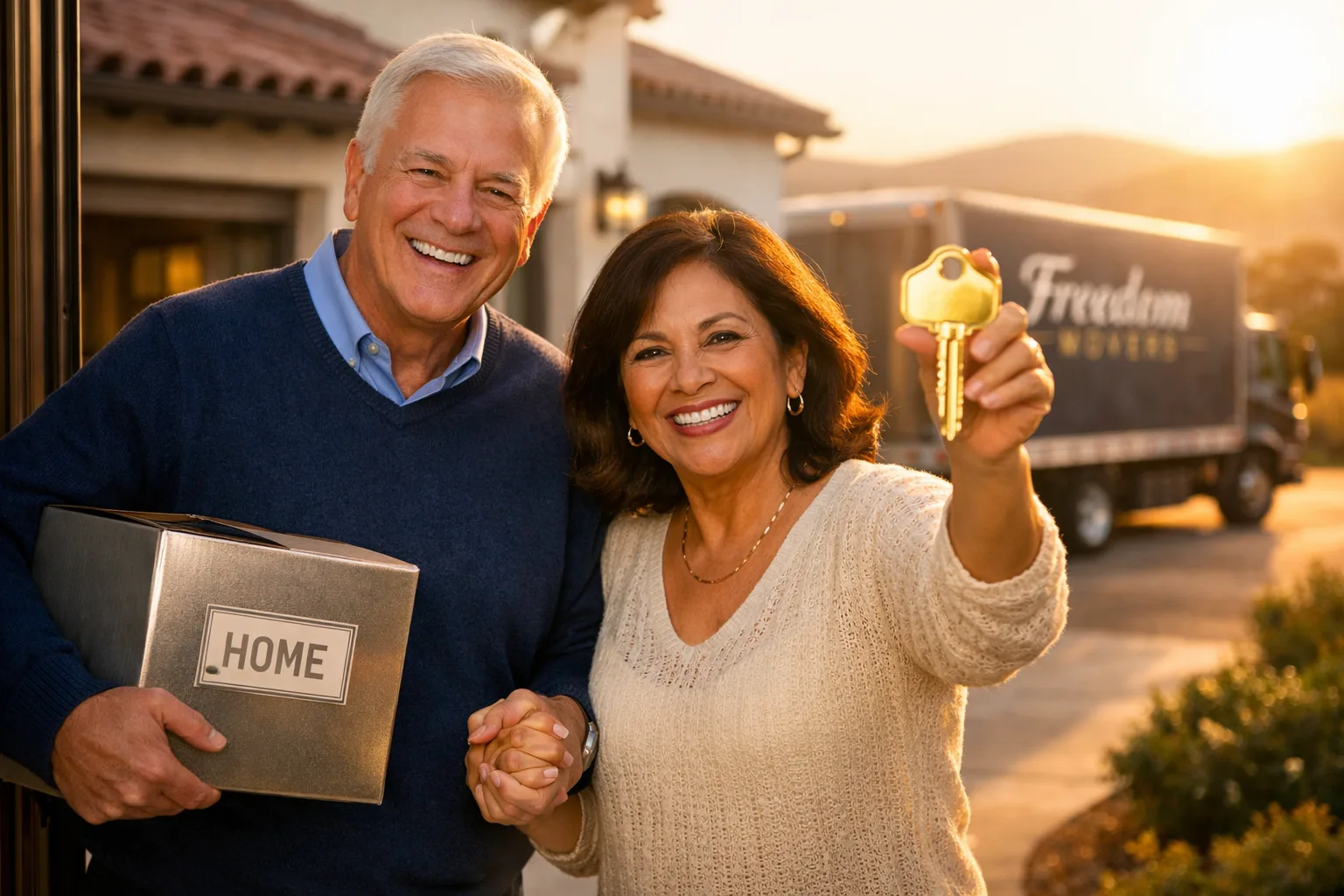 A couple receives the keys to a new 55+ home on move-in day