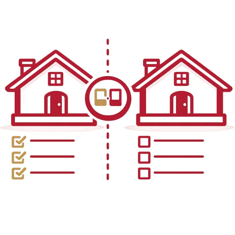 Graphic illustration comparing two homes to help you choose a 55+ community