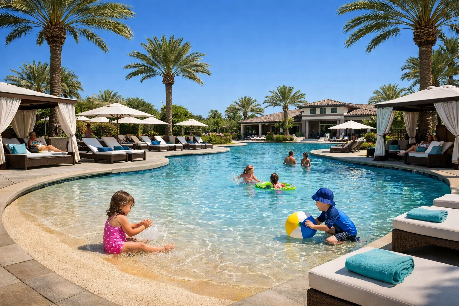 Resort-style swimming pool at a Northern California 55+ community
