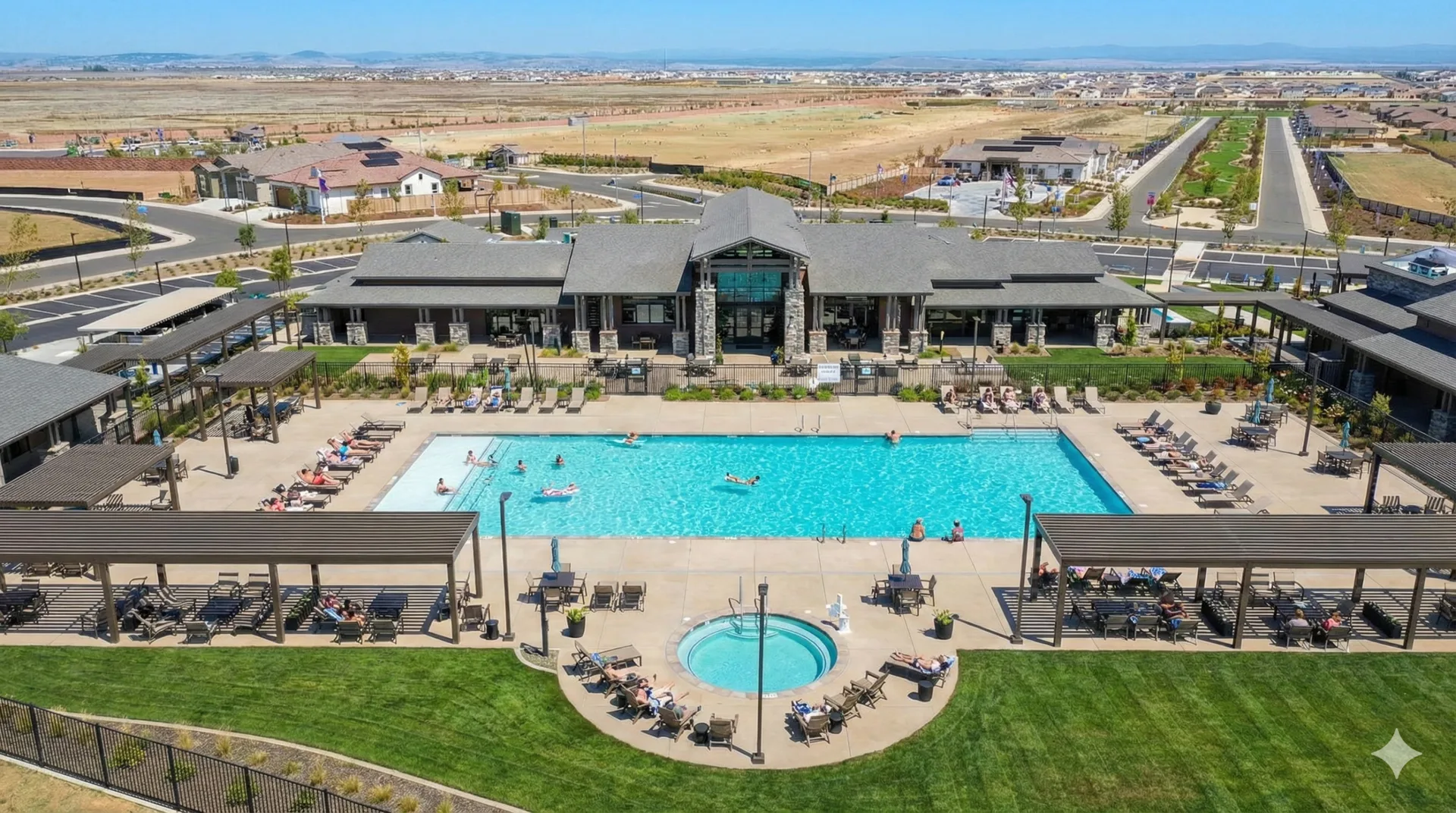 The community center and pool complex at Four Seasons at The Ranch in eastern Rancho Cordova, California
