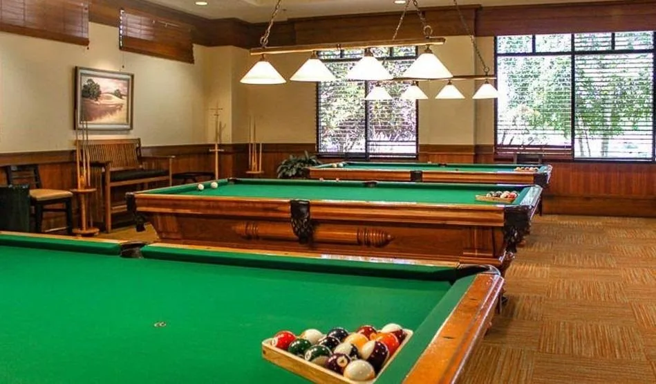 Billiards and game room in a 55+ community clubhouse