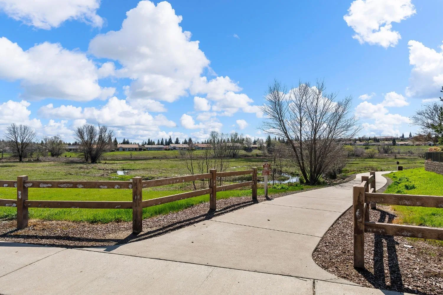 A walking path through a landscaped Northern California community