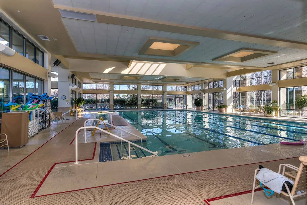 The heated indoor pool with 75-foot swim lanes at Sun City Roseville in Roseville, California,with clear lane markings.