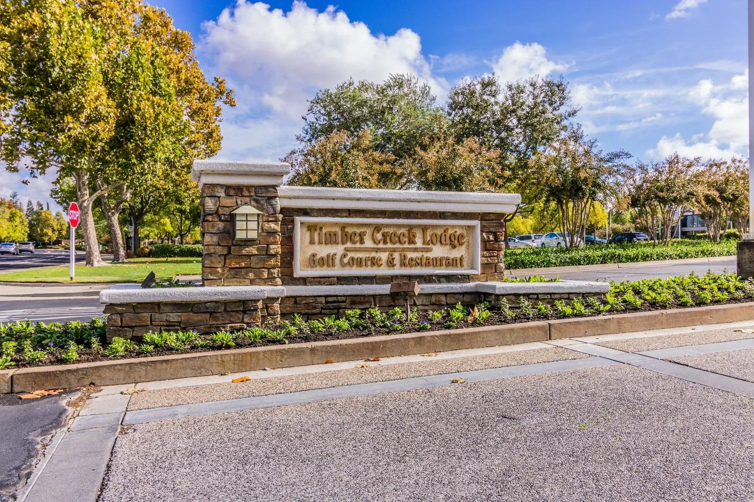 The Timber Creek Lodge sign at Sun City Roseville, the community's main recreation lodge.