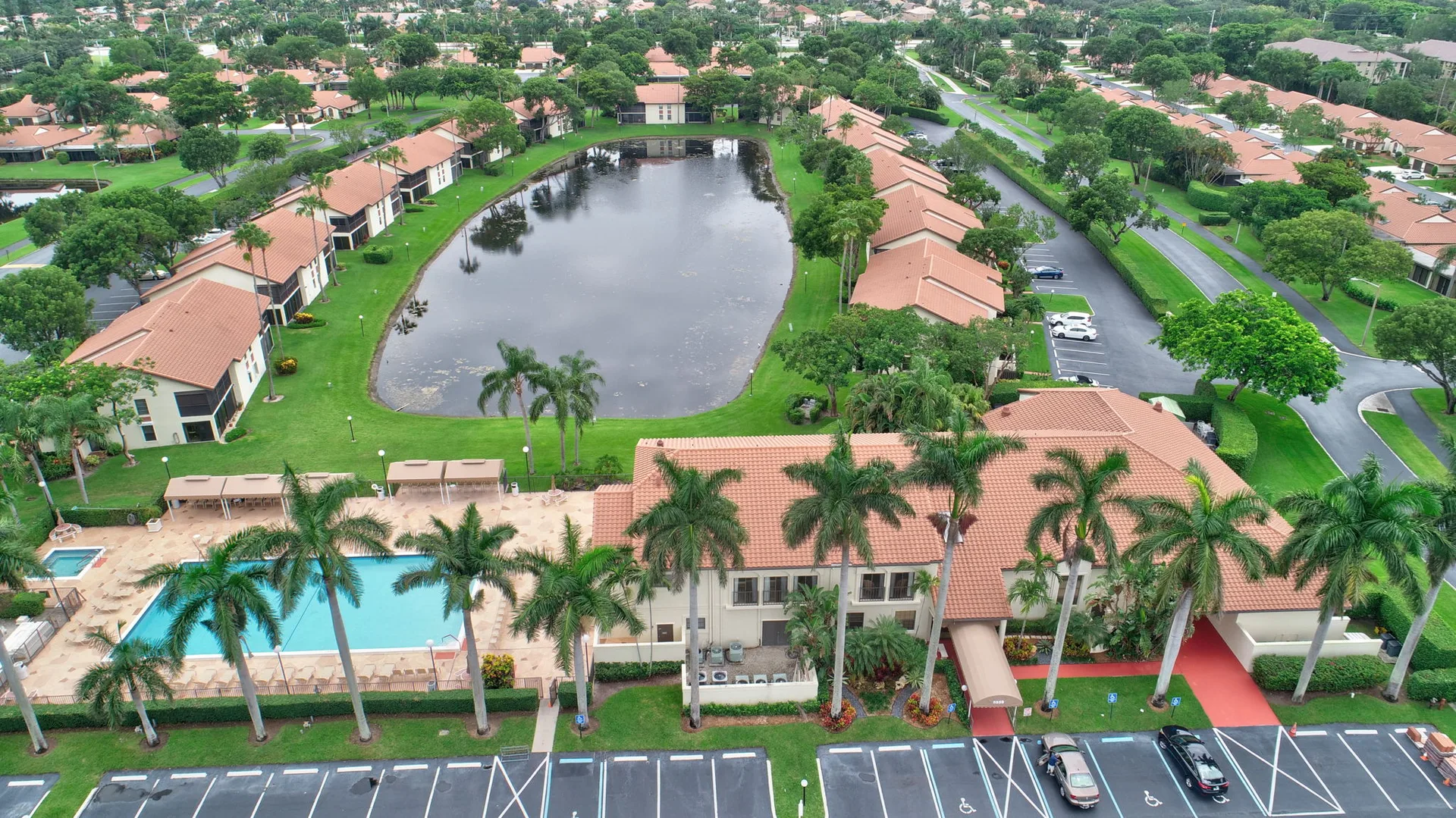 Aerial view of the Palm Chase Lakes community in Boynton Beach