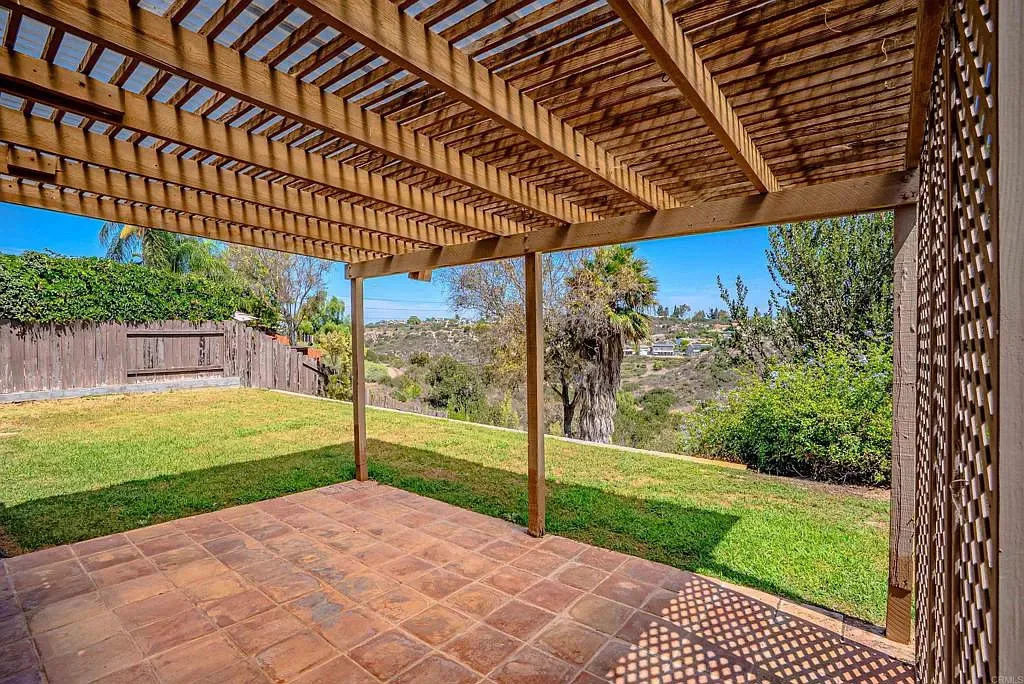 Wooden pergola patio at 637 Redlands Pl