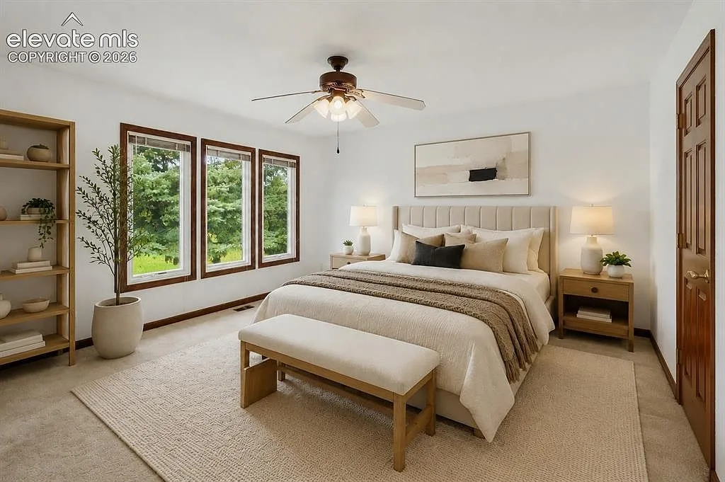Primary bedroom in a neutral palette