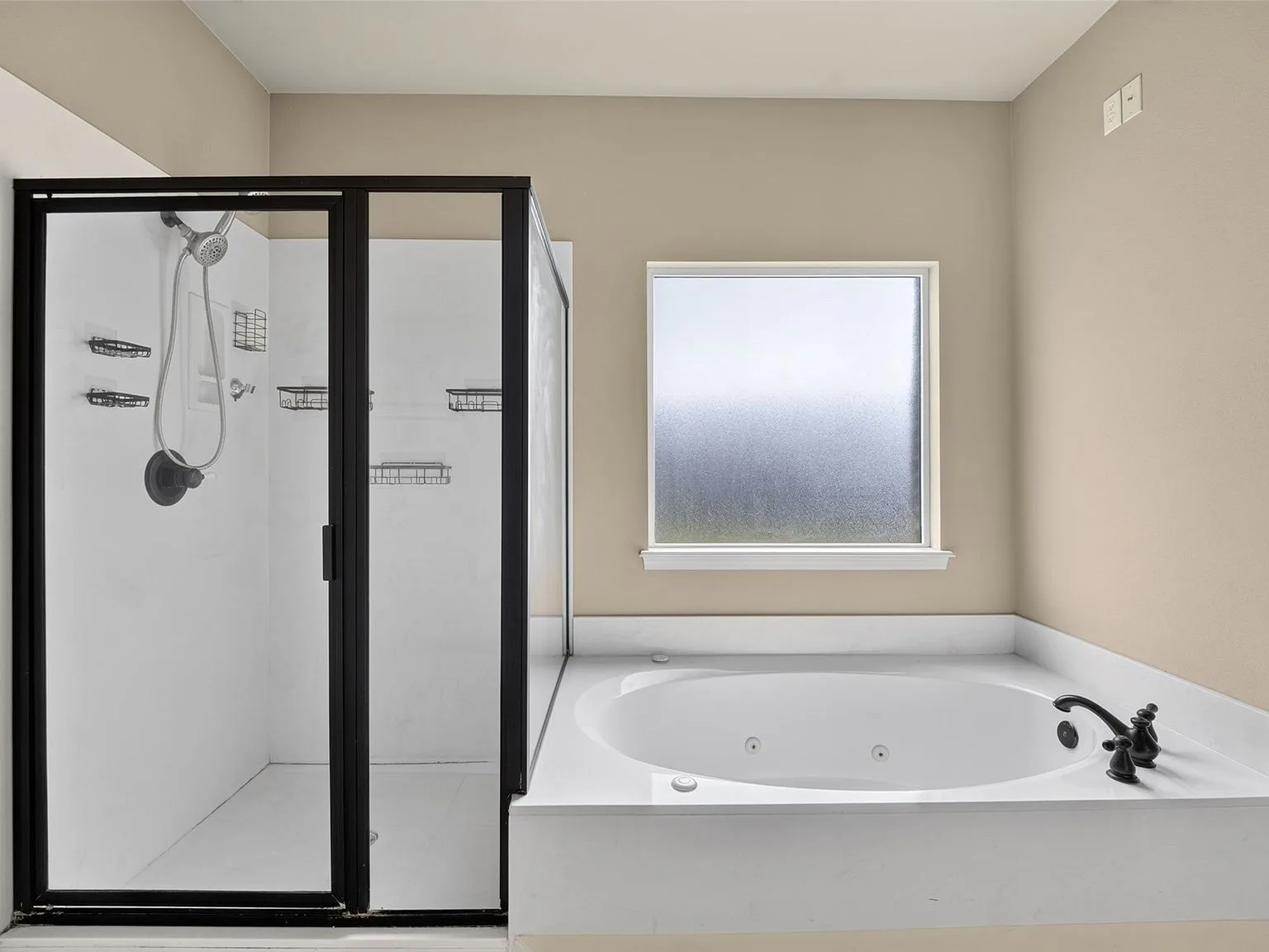 Walk-in shower and jetted soaking tub