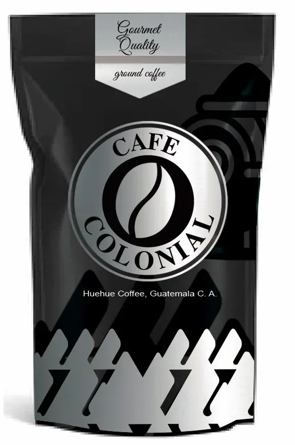 White-label packaging: a black coffee bag with silver-toned metallic branding on a white background