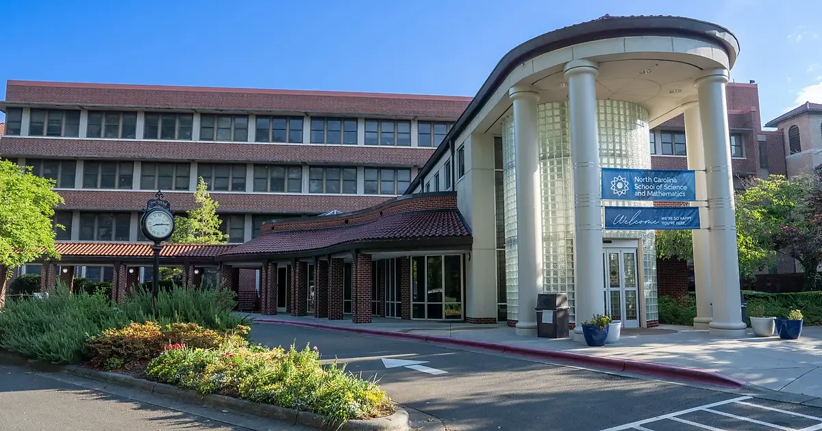Exterior facade of the North Carolina School of Science and Mathematics campus entrance