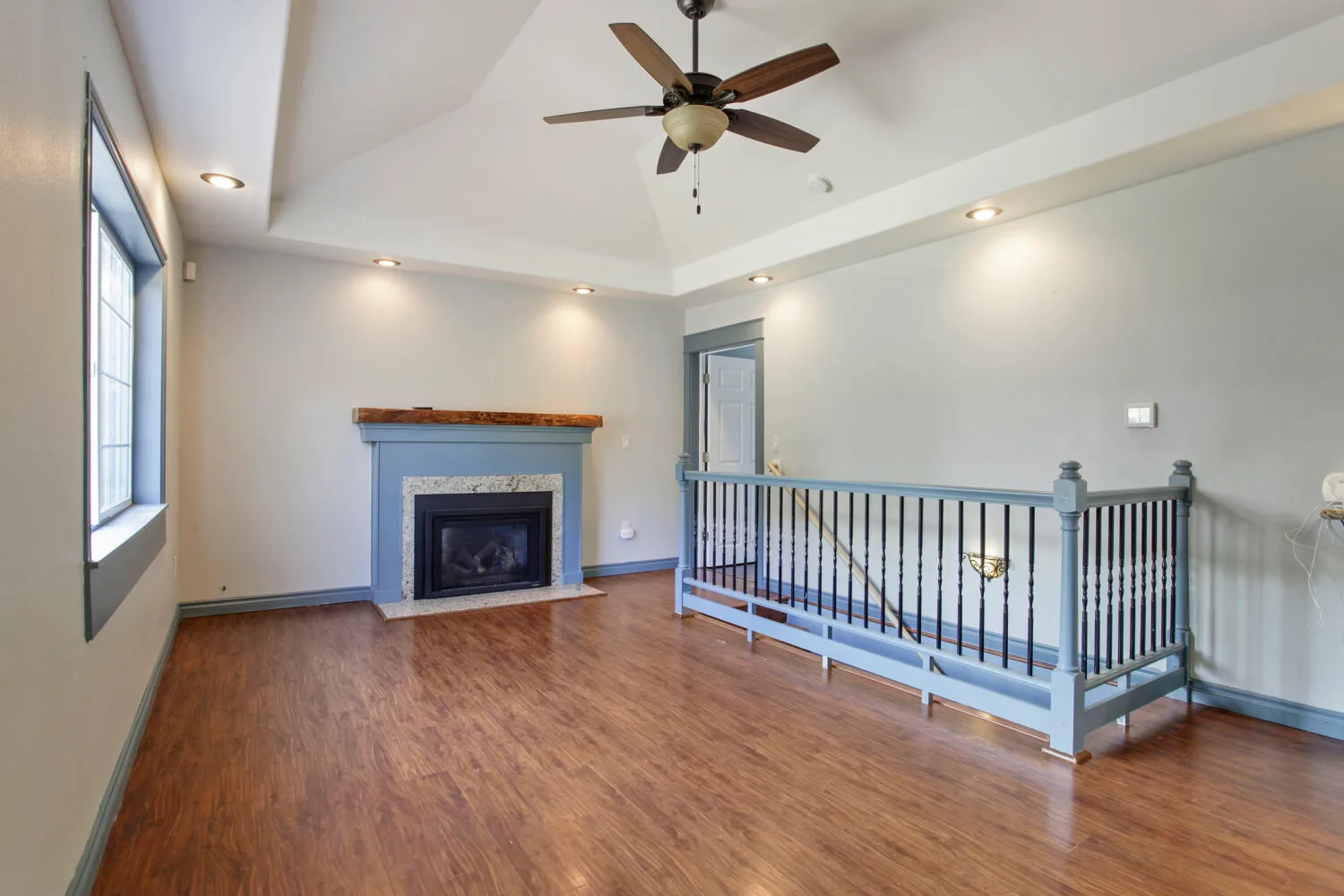 Living room with fireplace at 6314 SE Jennings Ave, Milwaukie, OR