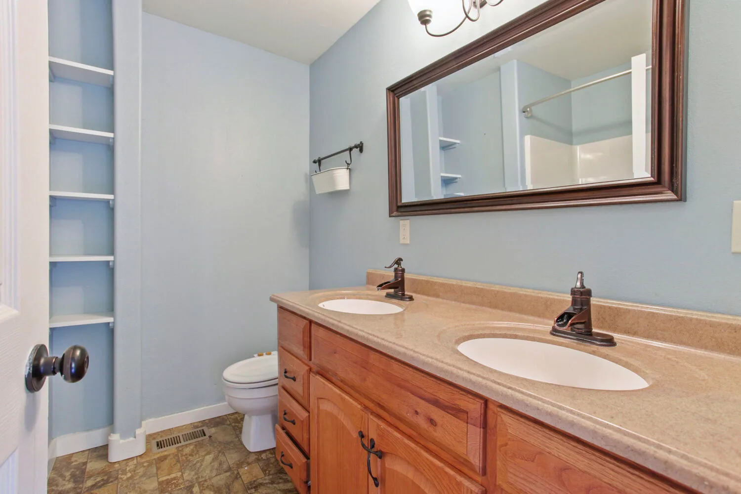 Bathroom with dual vanity at 6314 SE Jennings Ave, Milwaukie, OR