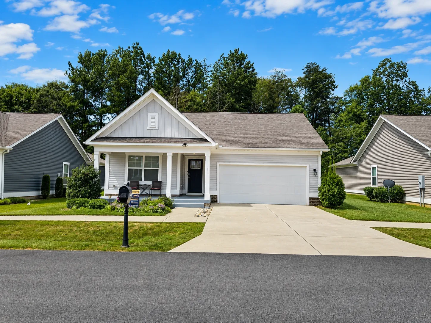 Front elevation of the 2021-built ranch home at 6620 Sterling Way in Ladysmith Village, Ruther Glen VA