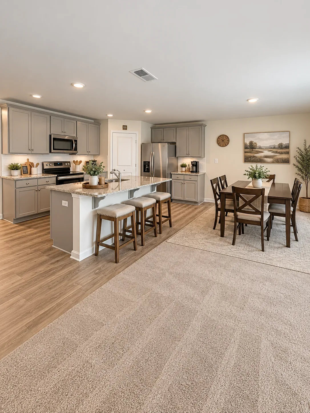 Kitchen and dining combo with island seating in Ruther Glen
