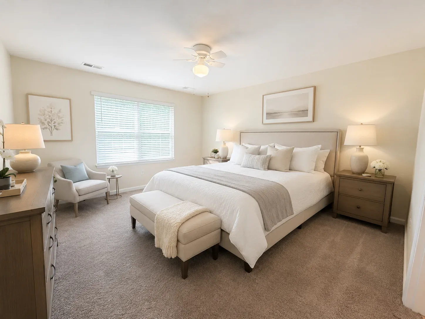 Spacious primary suite retreat with soft neutral tones in Ruther Glen