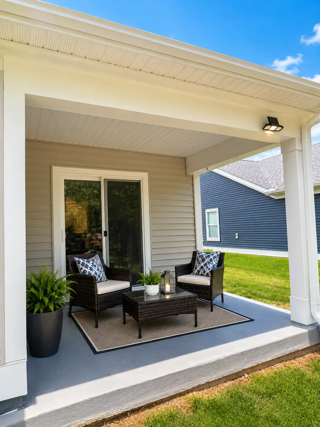 Covered back patio of the Ladysmith Village home