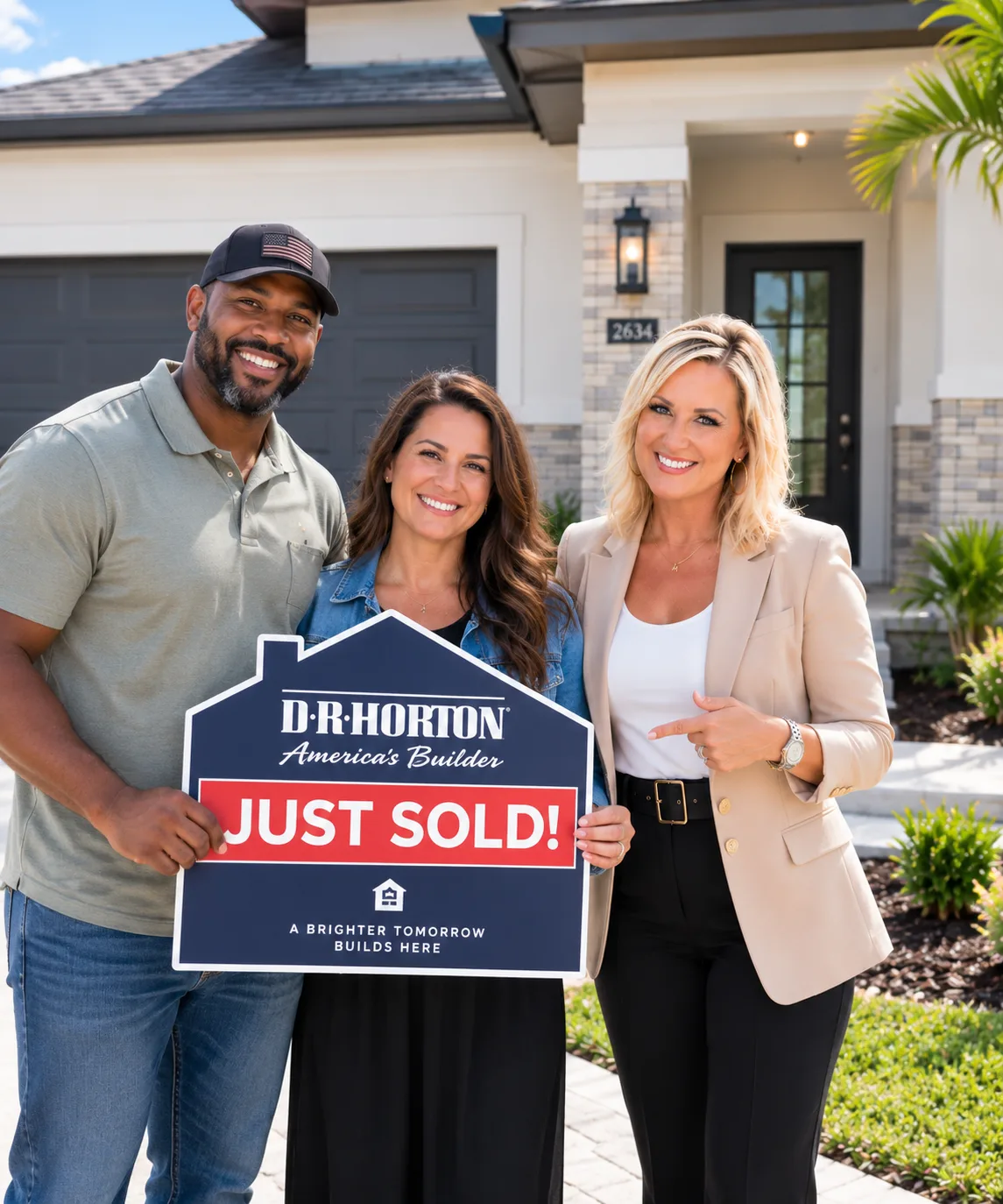 A newly sold DR Horton home with a sold sign at the curb