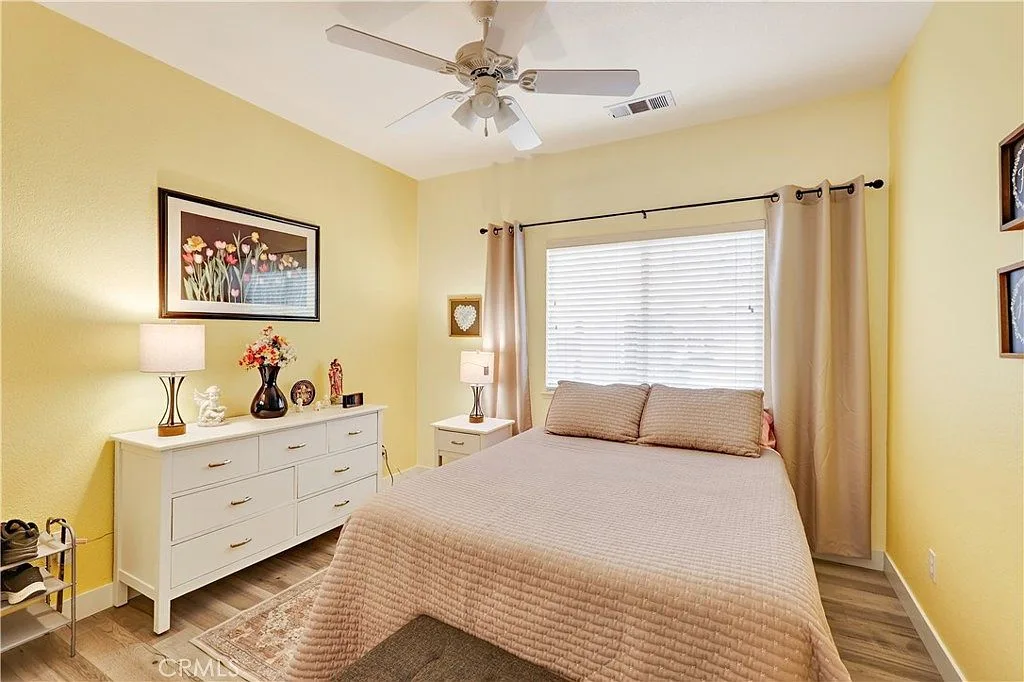A cheery guest bedroom