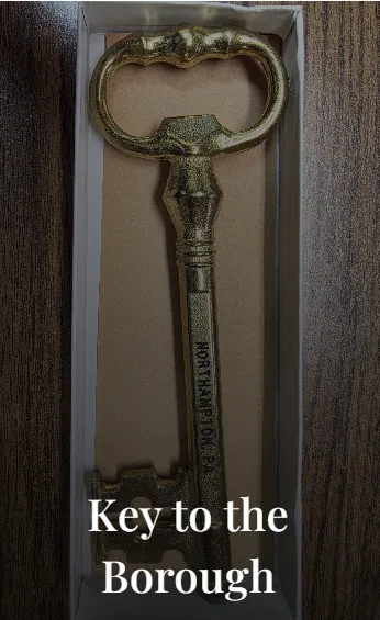 Ceremonial key to Northampton Borough presented to Tim Tepes