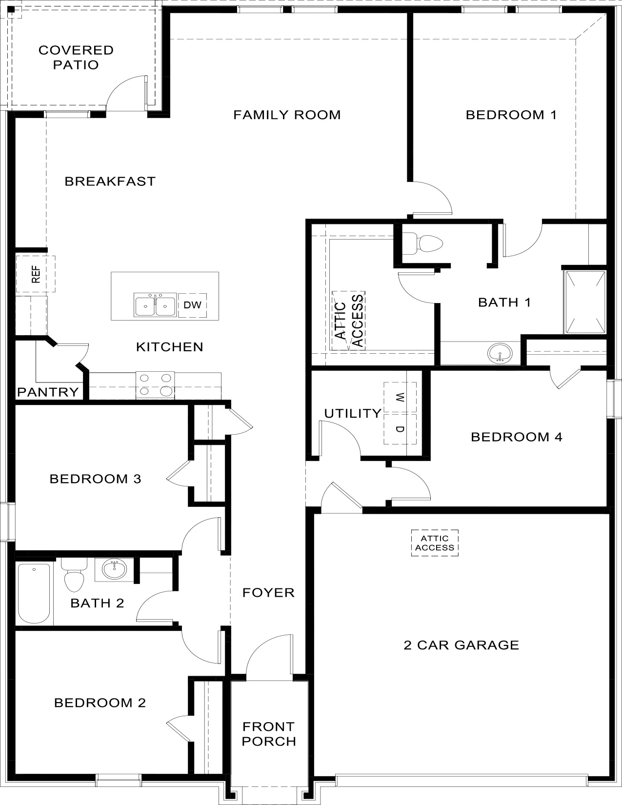 Four bedroom floor plan for a new construction home in Forestbrook Estates Paris Texas