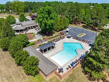 Drone aerial of the community pool area in Portofino, Clayton NC