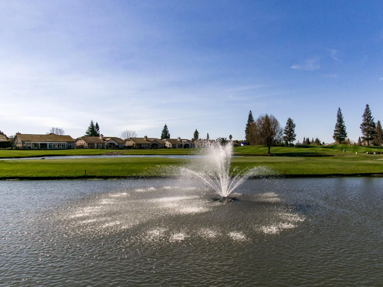 A community pond and fountain at Sun City Roseville in Roseville, California