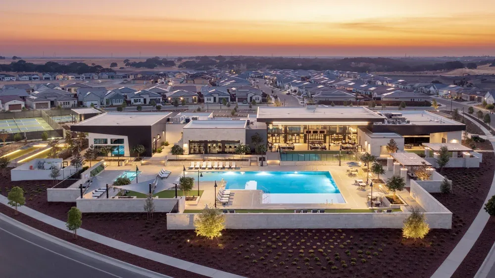Aerial view of the clubhouse and community center serving the Folsom Ranch corridor in Folsom, California, where Regency at Folsom Ranch is located