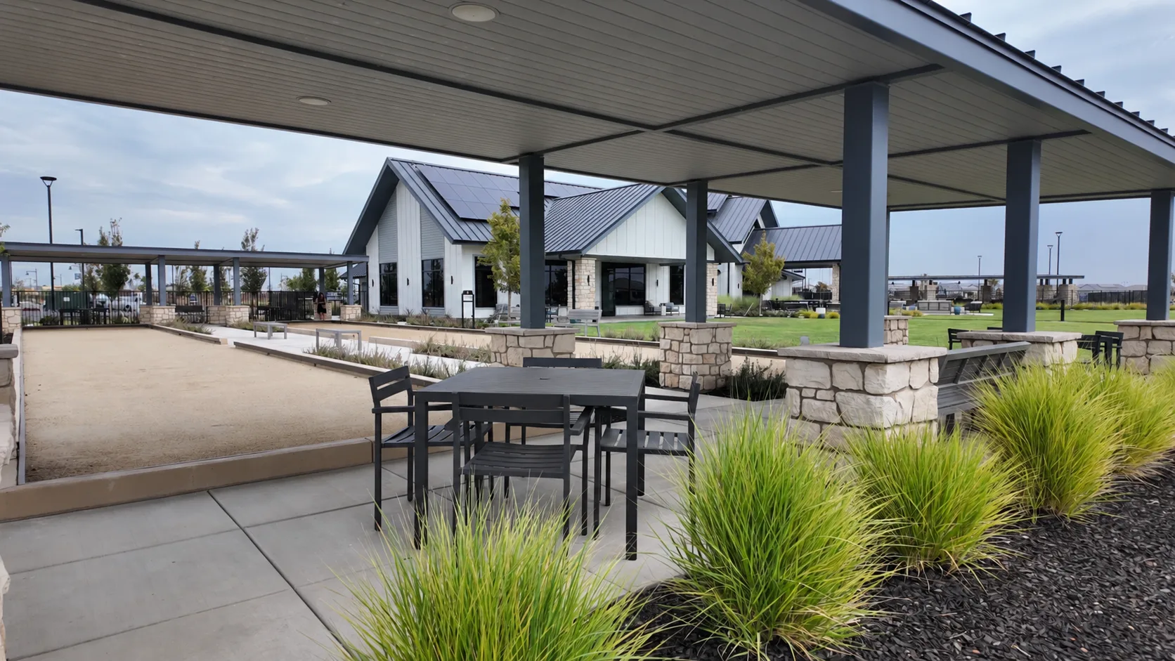 Outdoor bocce area at the Lakeview Club at Del Webb at River Islands in Lathrop, California, set within the community's outdoor recreation amenities