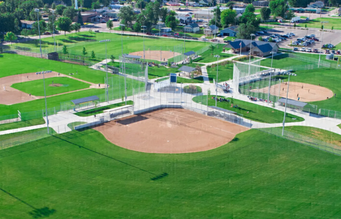 Aerial view of the Tea Athletic Complex with ball fields