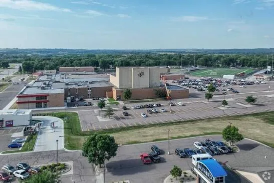 Aerial view of Brandon Valley High School campus with athletic fields