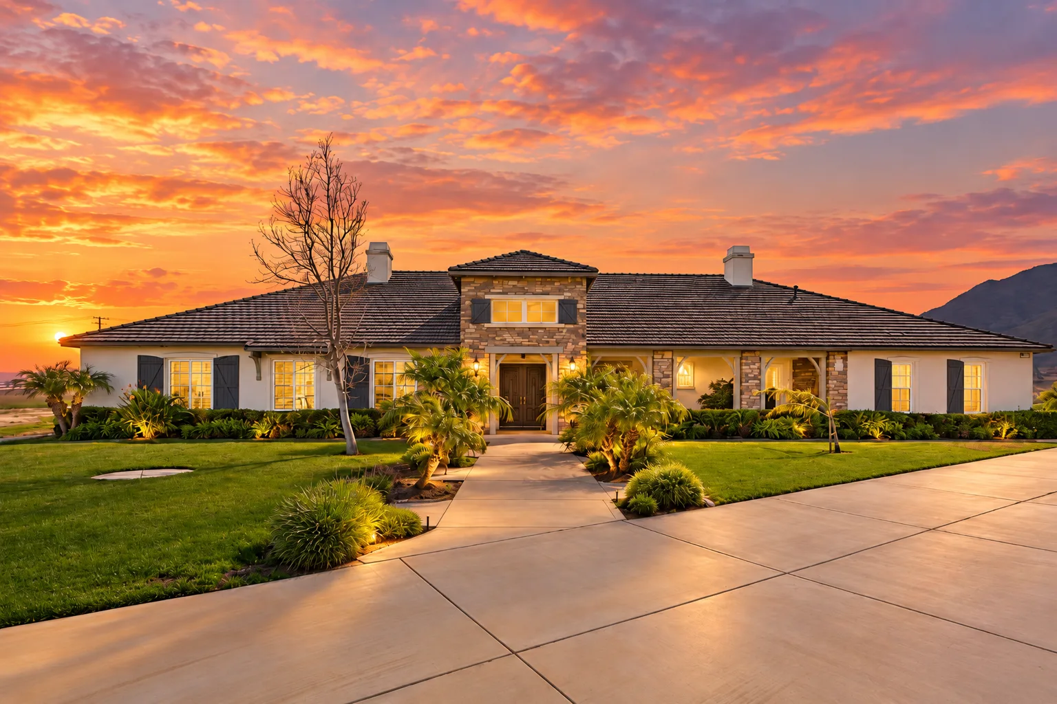 A custom stucco and stone home on an expansive lot in Wynfield Estates, Murrieta, California