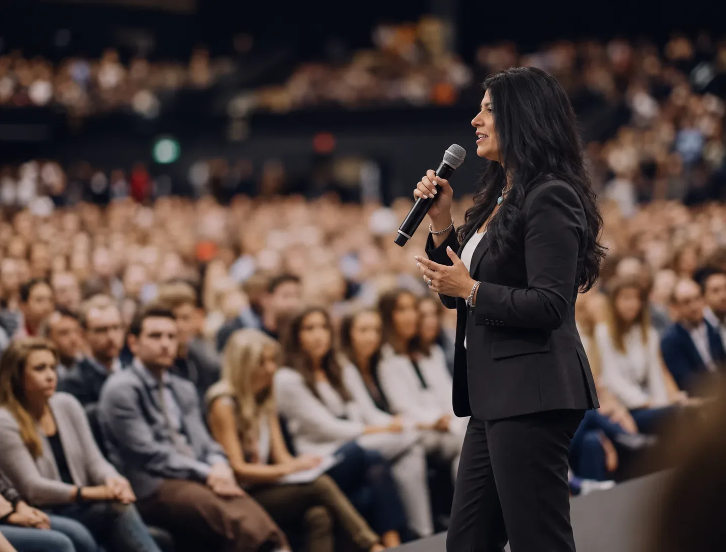 Ruth Rivera speaking publicly at a coaching event, engaging a real estate audience