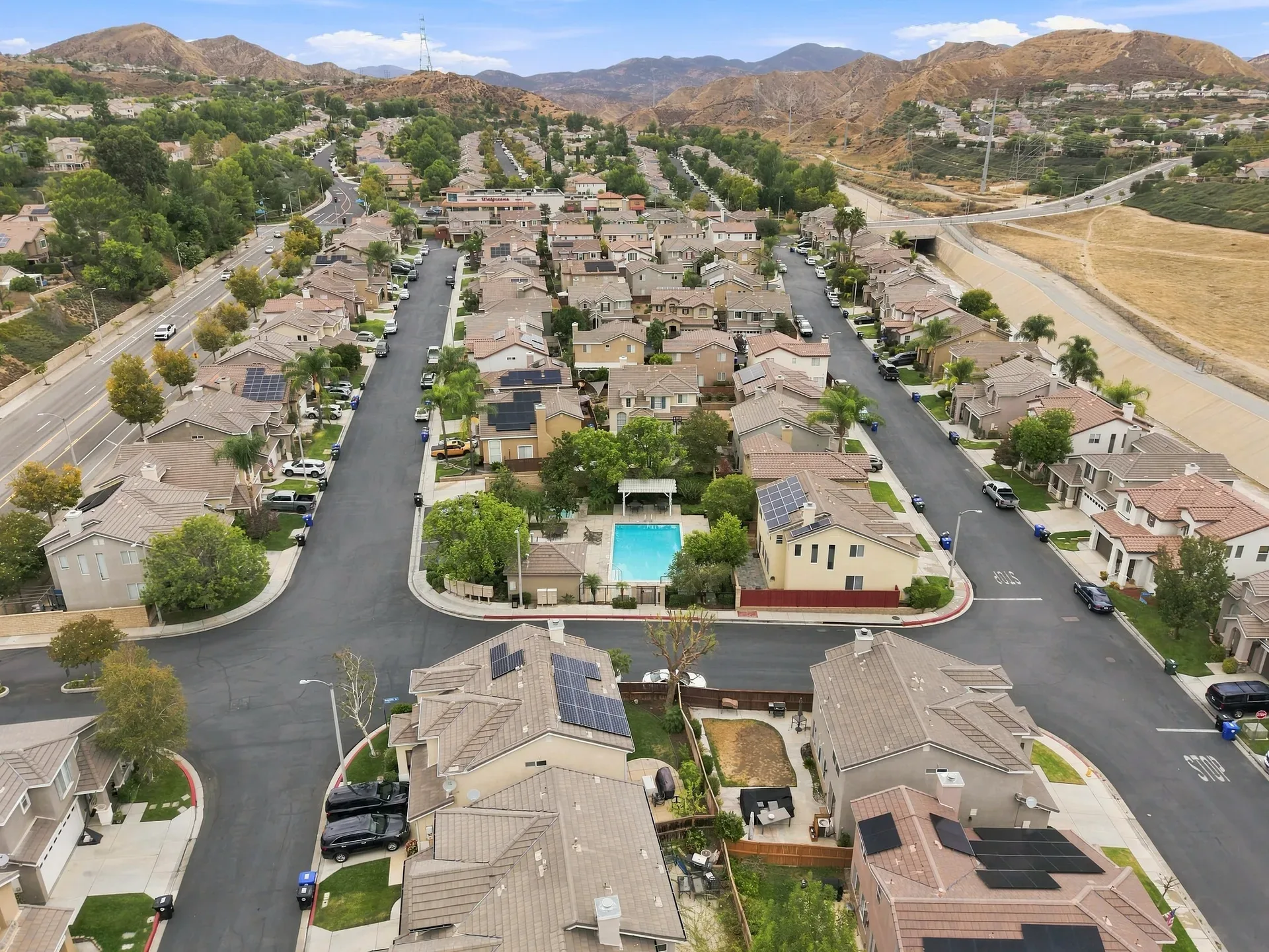 Aerial view of the residential neighborhood around Cedar Lane