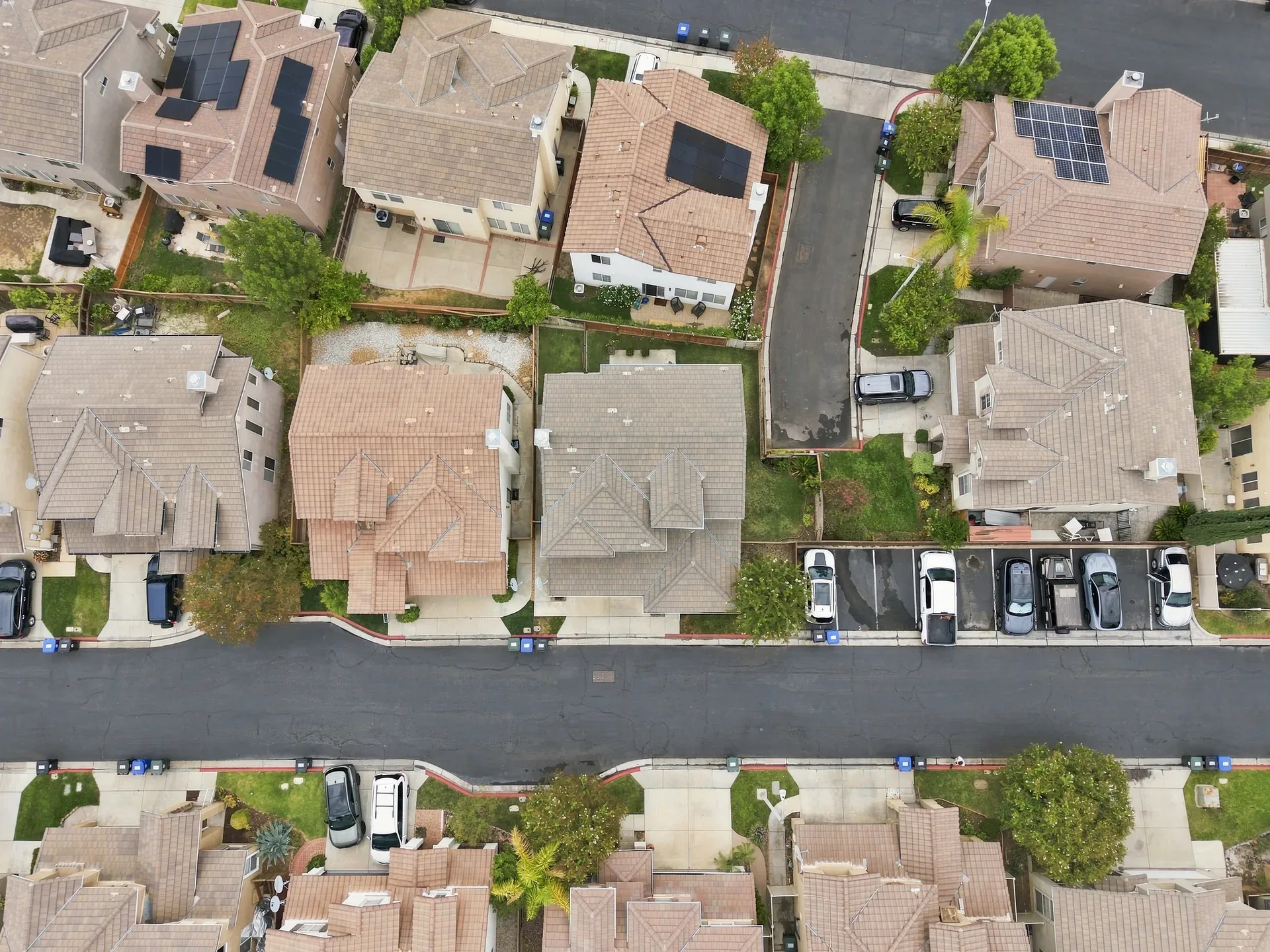 Aerial view of the tile-roofed homes nearby