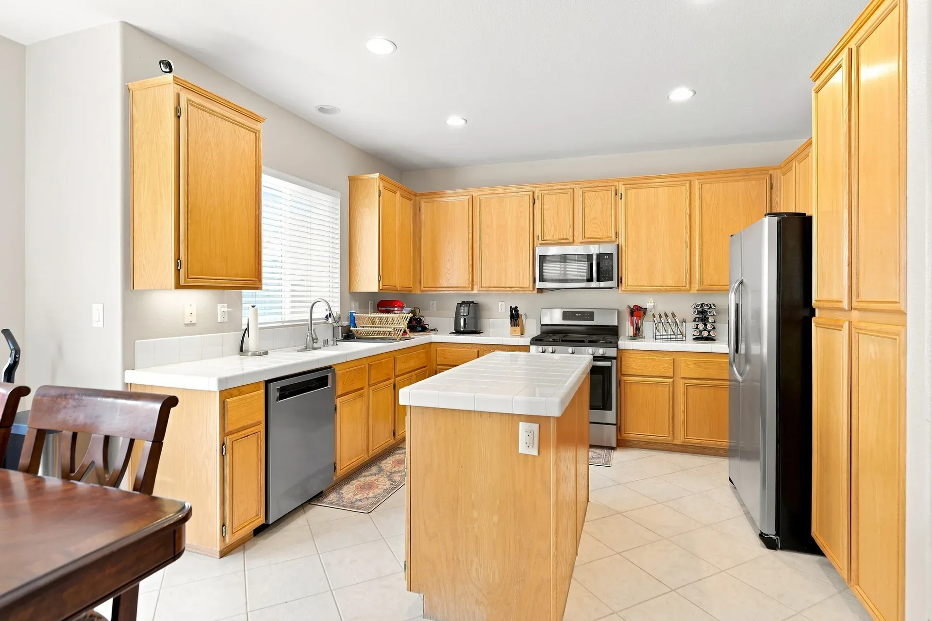 Kitchen with oak cabinets in the 28282 Cedar Lane home in Saugus