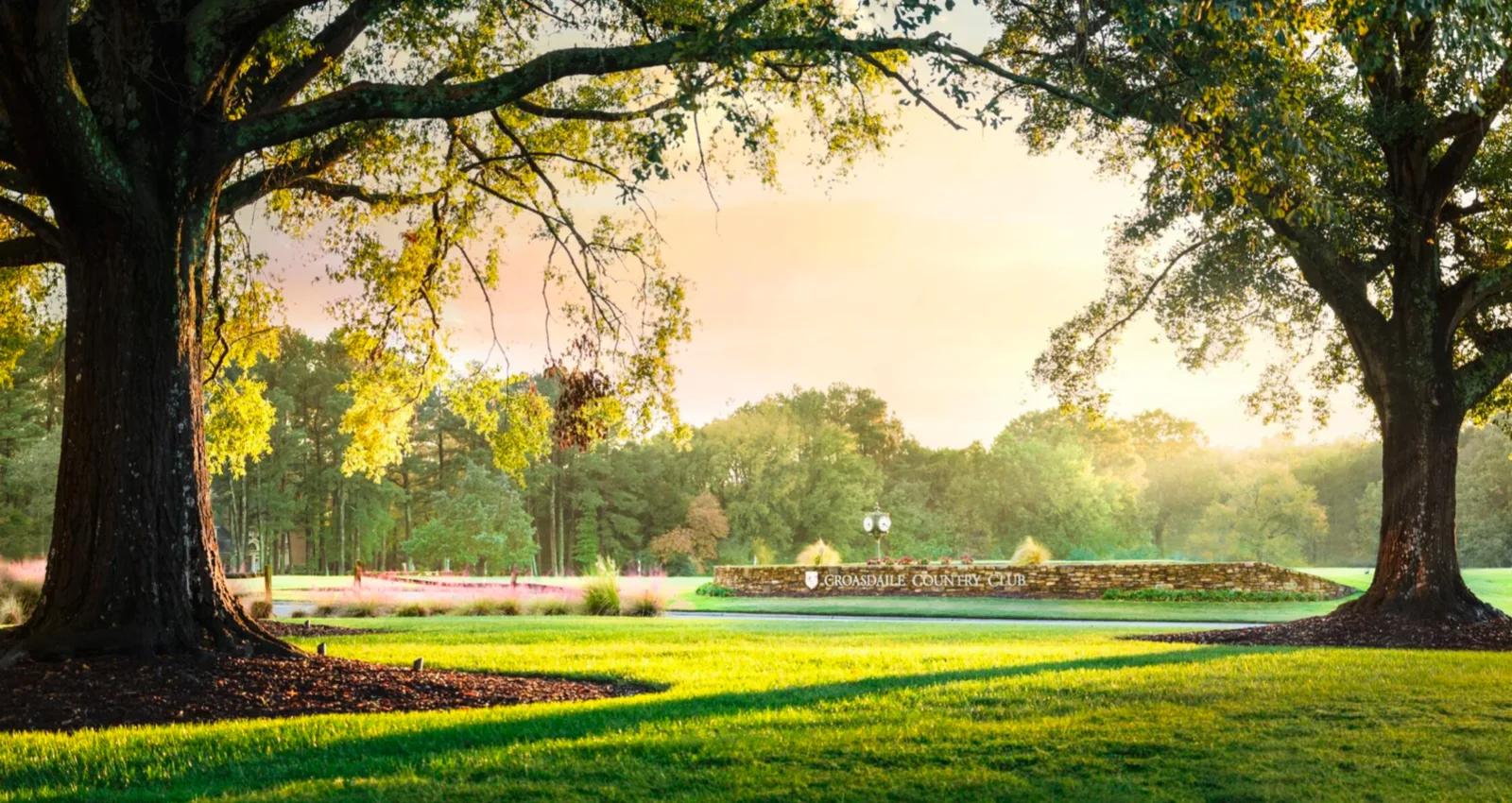 Scenic golf-course and country-club community entrance at Croasdaile in Durham NC