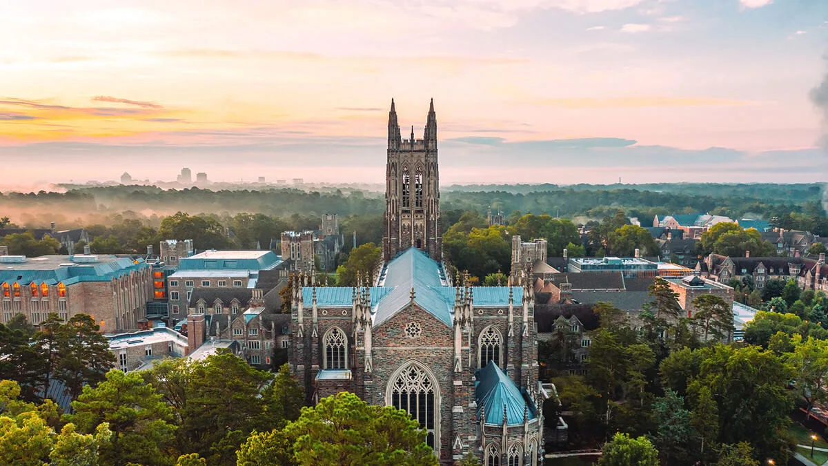 Aerial view of the Duke University chapel campus near Croasdaile