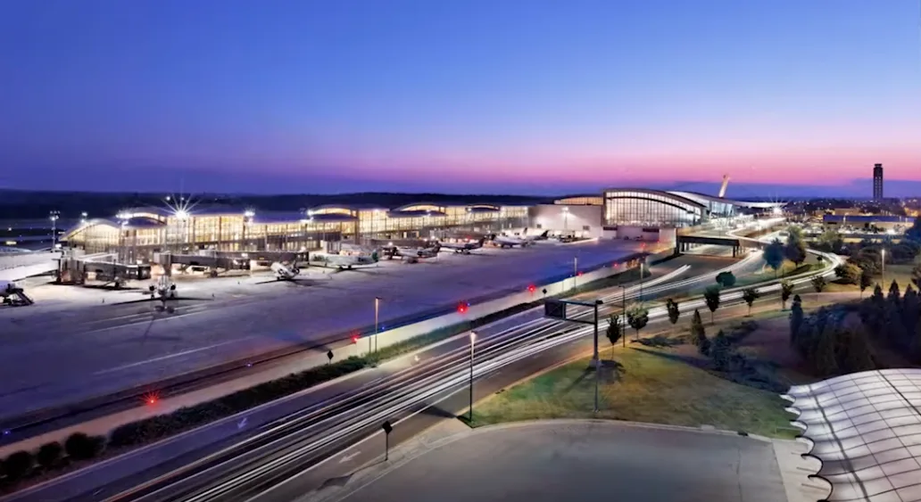 Aerial view of the RDU airport terminal