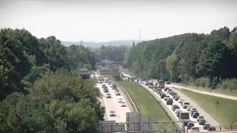 Highway traffic on the Interstate near Croasdaile in Durham, North Carolina