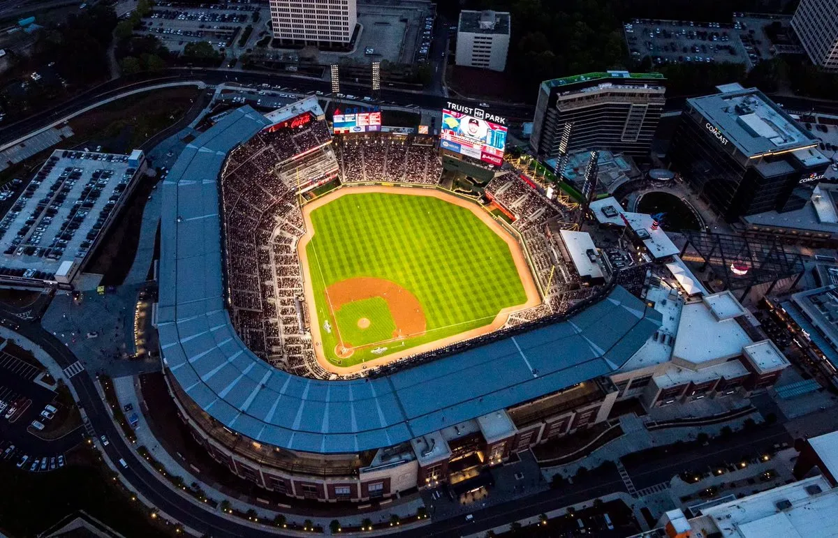 Aerial view of Truist Park at night