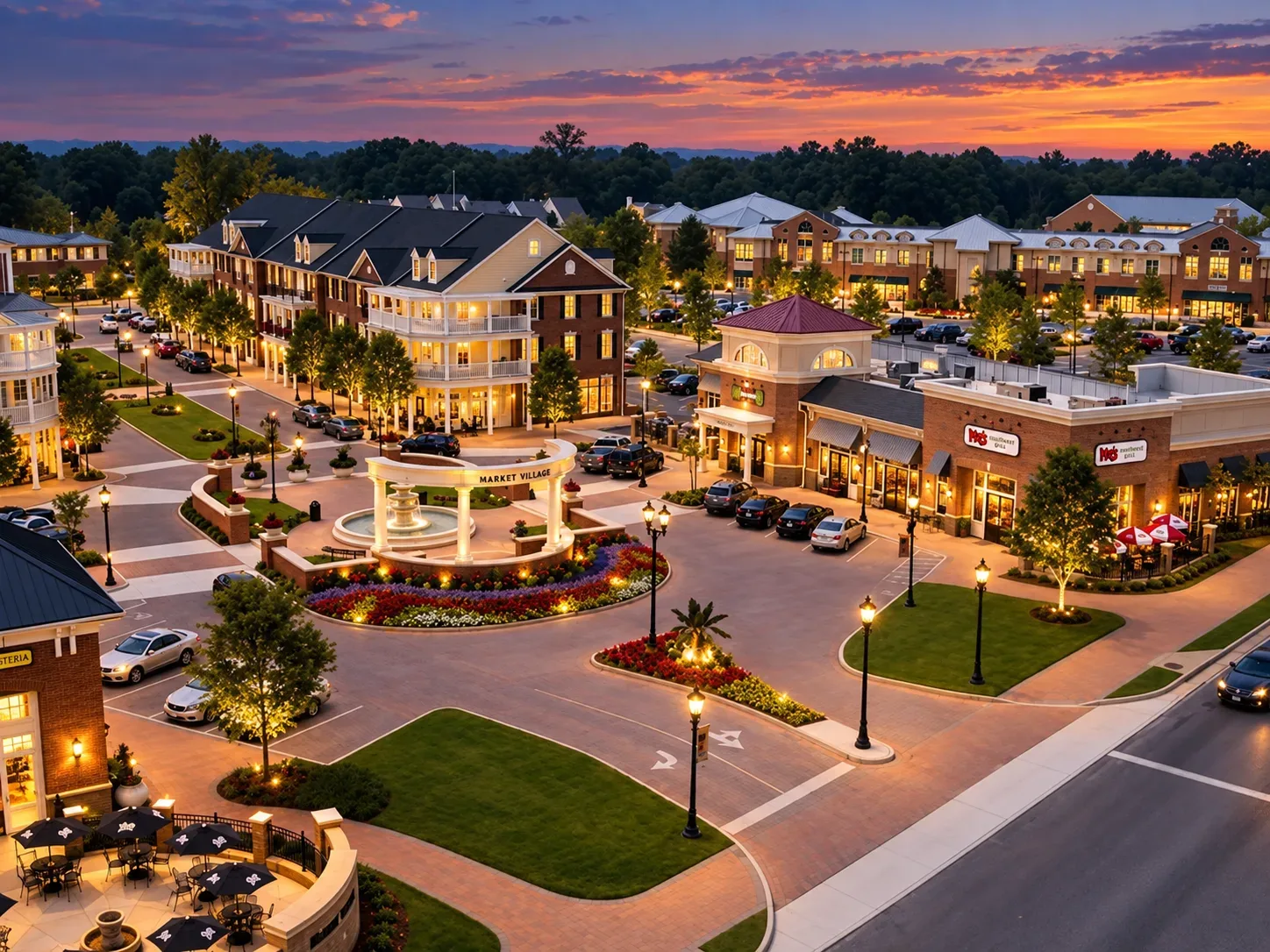 Smyrna Market Village at sunset
