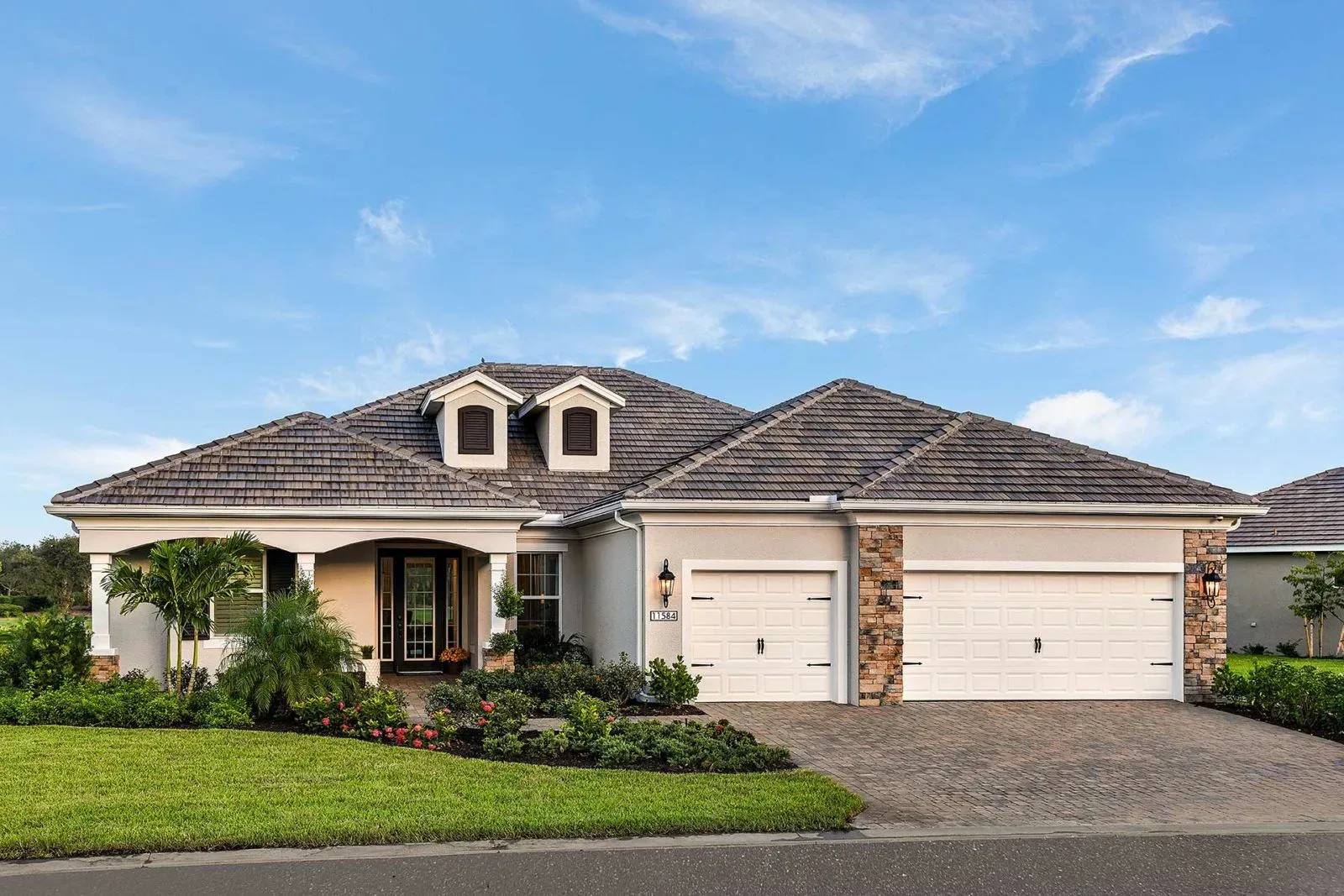 Finished single-story stucco new construction home in Southwest Florida
