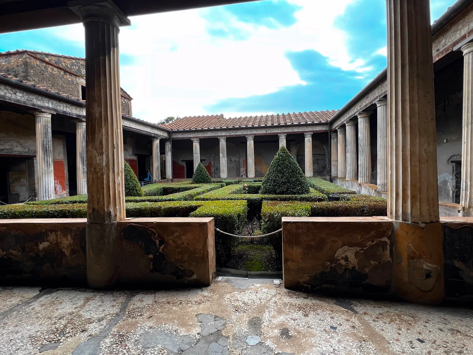 Clipped hedges in a Roman-style garden at Pompeii