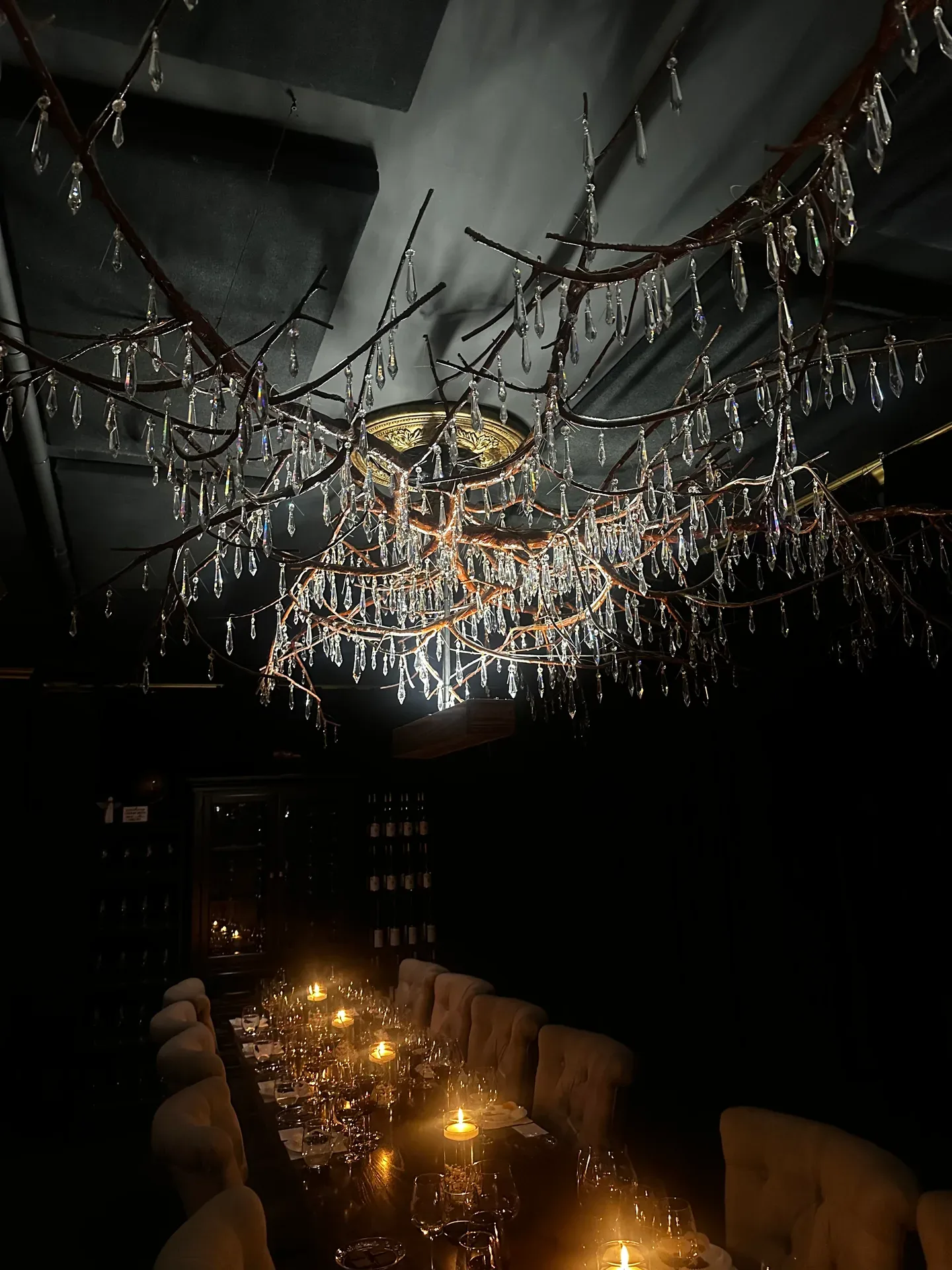 A chandelier in the dining room at Blue Ridge Estate Winery in Saylorsburg, PA