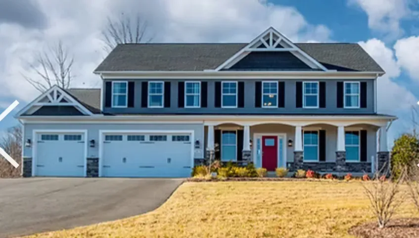 Front exterior of the Hawthorn Deluxe I quick move-in home at Ruby Meadows in Stafford VA
