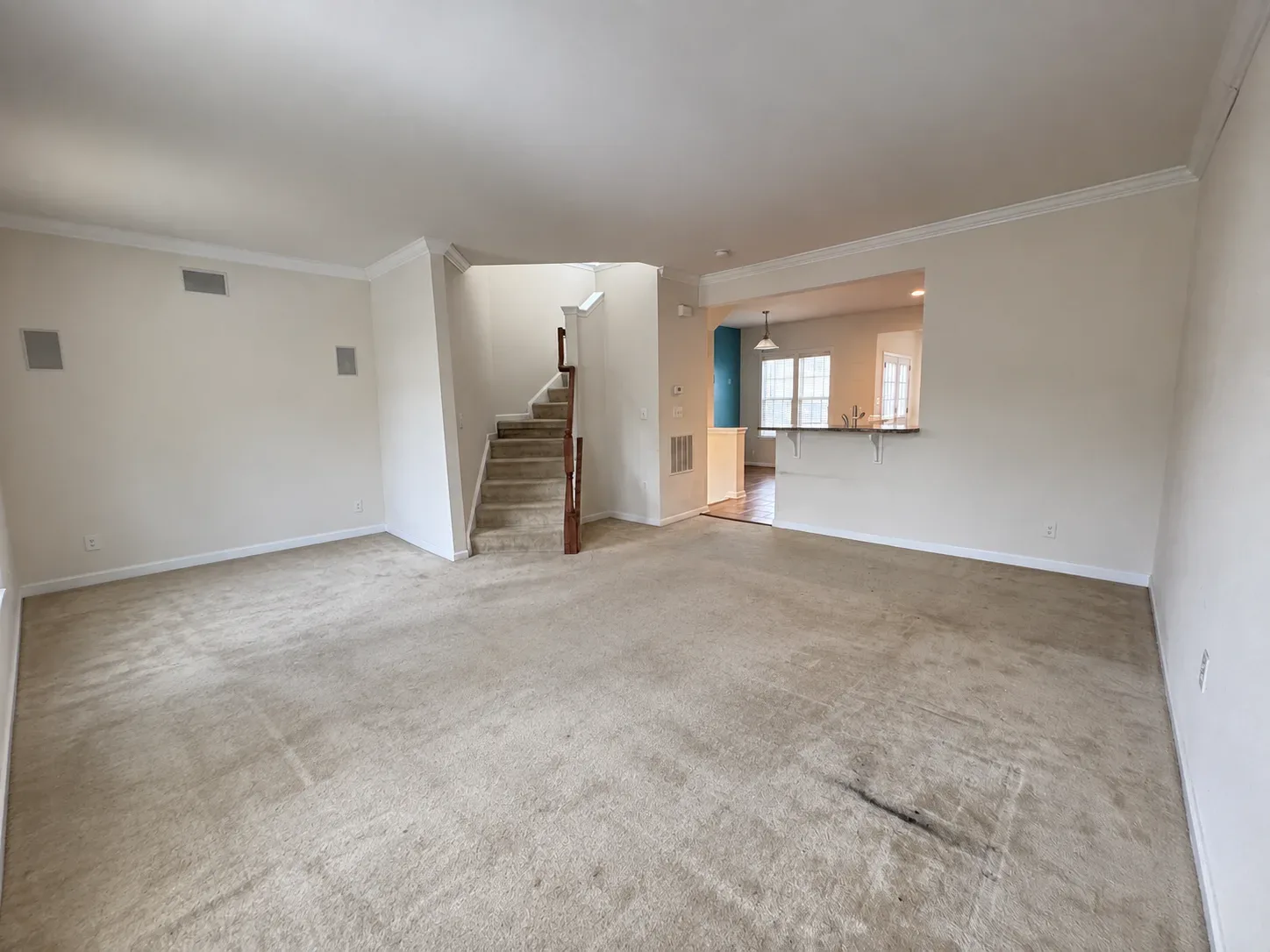 Living room opening toward the stairs at 158 Short Branch Rd in Stafford VA