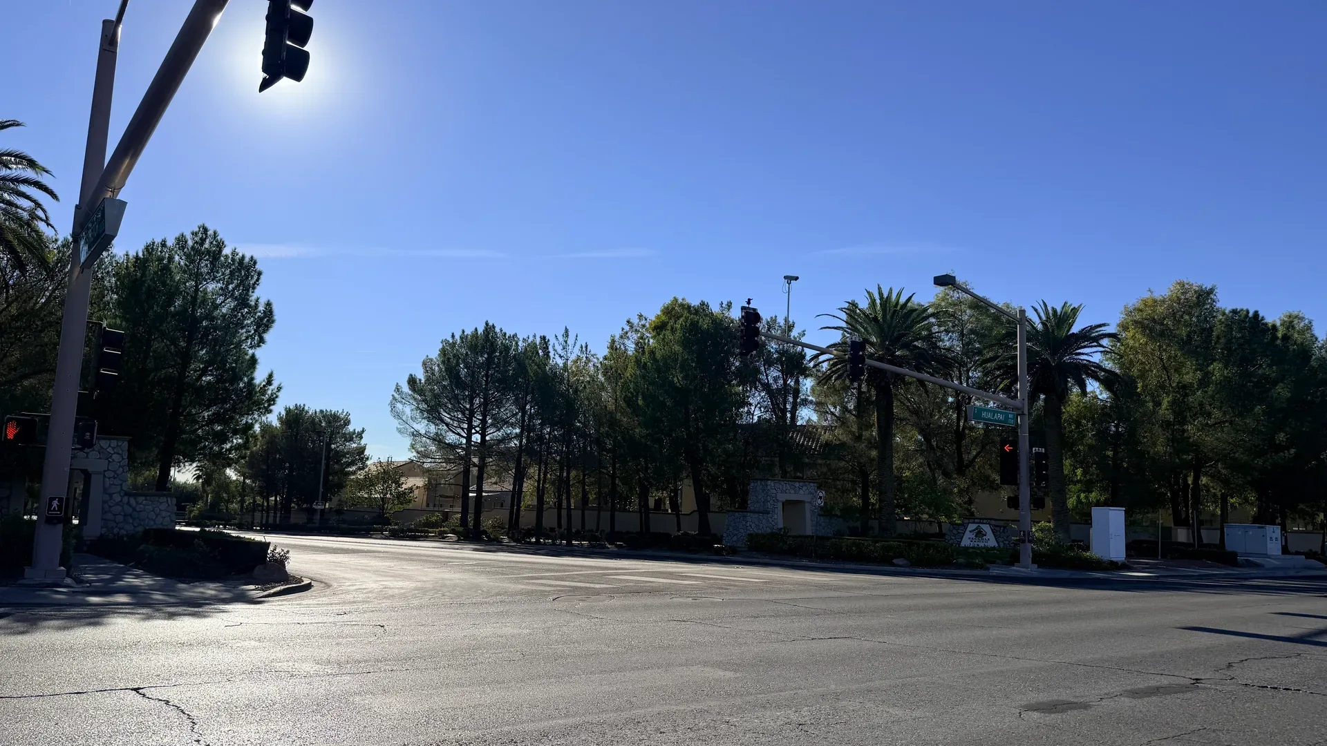 Palm-lined intersection on the streets connecting Summerlin neighborhoods